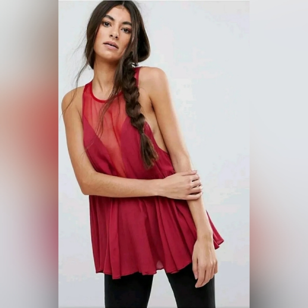 🥳Host Pick🥳 Free People Black Marble Berry Red Tank Top